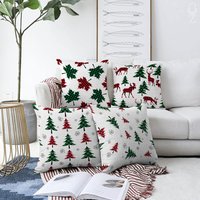 Kissenhüllen Mit Rotem & Grünem Weihnachtsbaum, Ahornblättern, Rentieren | Doppelseitiger Druck Auf Dem Chenille Verschiedenen Größen von OyzShop