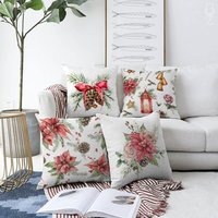 Weihnachten Kissenhüllen Mit Weihnachtsstern Blumen & Zapfen | 4 Optionen Doppelseitiger Druck Auf Dem Weichen Chenille Mehreren Größen von OyzShop