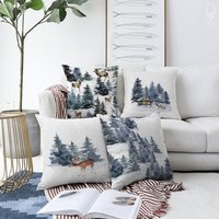 Weihnachten Kissenbezug Mit Rentier, Chalet & Winter Kiefern | 4 Optionen Doppelseitig Auf Dem Weichen Chenille Multi-Size von OyzShop