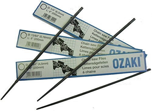 OZAKI - Kettensäge 3/8 .404 – Rundfeile – Pflege und Schärfen – Durchmesser 5,5 mm (7/32 Zoll) – Länge 20 cm (8 Zoll) – Box mit 6 Feilen von Ozaki