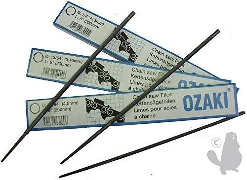 Ozaki – Kettensäge 1/4 3/8 .043 .050 Lo Pro – Rundfeile – Pflege und Schärfen – Durchmesser 4 mm (5/32 Zoll) – Länge 20 cm (8 Zoll) – Box mit 6 Feilen, Schwarz von Ozaki