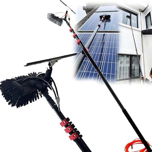 OzcNykt Einziehbare SolarpanelbüRste, FüNfseitiger BüRstenkopf, Fensterreinigungsstange Mit Schaber, Photovoltaik-ReinigungsgeräT, Einziehbarer Reiniger 6M/20FT von OzcNykt