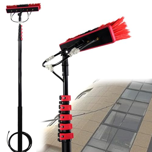 OzcNykt Hochfester, Einziehbarer Reiniger Aus Kohlefaser, Um 180 ° Drehbare WasserbüRste, FüR Die Reinigung Von GewäChshausdäChern, Photovoltaik- Und Solarmodulen 3.6M/11.8FT von OzcNykt