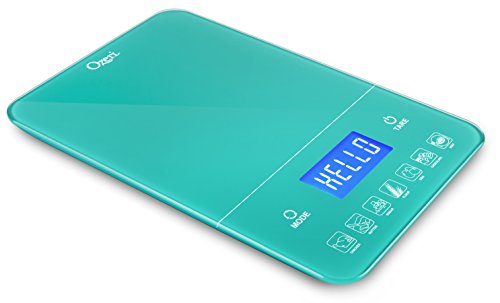Ozeri Touch III Digitale Küchenwaage mit Kalorienzähler, gehärtetes Glas, Blaugrün von Ozeri