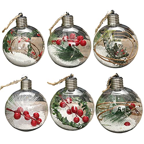 Ozgkee 6 Stück Weihnachtskugeln aus Transparentem Kunststoff, Befüllbarer Baum, Leuchtende Weihnachtskugeln mit LED-Lichtanhängern, Nachfüllbare Kugel, Weihnachtsbaum, Hängende von Ozgkee