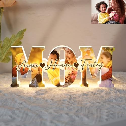 Ozinna Personalisierte Buchstabe Herz Fotolichter für Mama, individuelles Foto Nachtlicht Acryl LED Lampe Mama Geschenke für Muttertag, Geburtstage, Weihnachten (Stil-6) von Ozinna