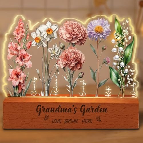 Ozinna Personalisiertes Geburtstagsmonat Blumen-Nachtlicht, individueller Name, Acryl-Nachtlampe, Omas Garten LED-Nachtlicht, Geburtstag, Muttertag, Geschenke für Oma, Oma, Großmutter (Oma's Garden 5) Ozinna Personalisiertes Geburtstagsmonat Blumen-Nachtlicht, individueller Name, Acryl-Nachtlampe, Omas Garten LED-Nachtlicht, Geburtstag, Muttertag, Geschenke für Oma, Oma, Großmutter (Oma's Garden 5) von Ozinna