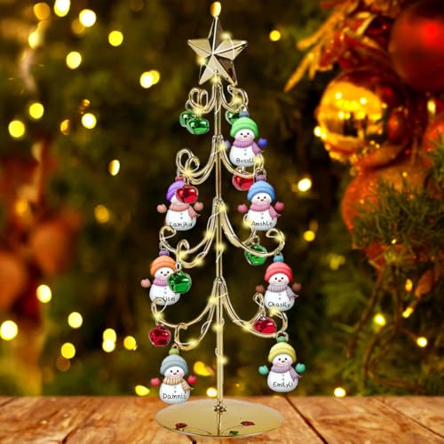 Personalisierte Weihnachts-Kristall-Baumlichter, individueller Familiennamen, Tischplatte, Metall, Weihnachtsdekoration, Geschenke für Frauen, Ehefrau, Freund, Freundin, Weihnachten (Schneemann-2) von Ozinna