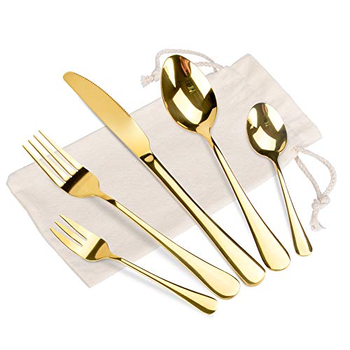 Goldenes Besteck 20-teiliges,Besteck Set Gold mit Messer Löffel Gabel, Service für 4 Personen, Besteck Gold ideal für den täglichen Gebrauch zu Hause von Oziral
