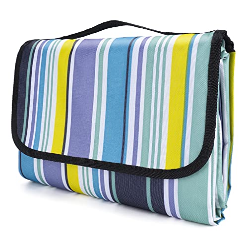 Oziral Picknickdecke 200x200cm, Wasserdicht Campingdecke, Tragbar Stranddecke mit Tragegriff [Oxford Stoff und PVC Schicht] für Reisen Camping Strand Wandern (Blau) von Oziral