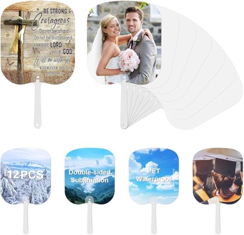 Ozmatip 12 Stück Sublimationsfächer Blanko mit Abnehmbaren Griffen - Doppelseitig Bedruckbar - PET Material (17x18 cm) für Hochzeiten, Kirche, Abifeier - DIY Event Fächer von Ozmatip