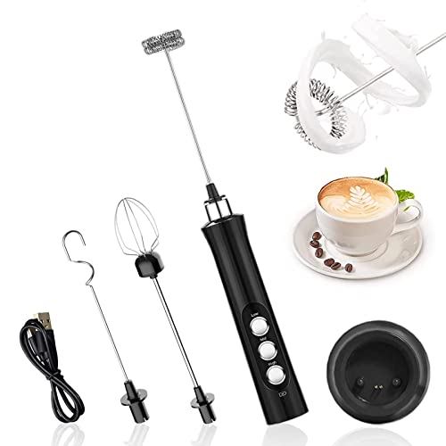 Ozvavzk Elektrischer Milchaufschäumer mit Drei Quirl, USB Wiederaufladbar Milchschäumer Schneebesen, Handheld Milk Frother Edelstahl Aufschäumer für Kaffee/Latte/Cappuccino/Heiße Schokolade/Matcha von Ozvavzk