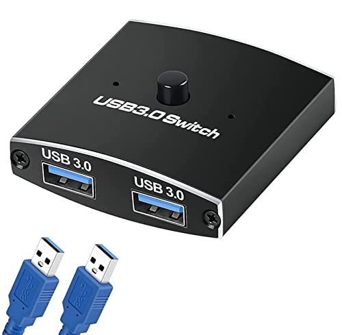 Ozvavzk USB Switch 3.0, USB Switch 2 PC, USB Umschalter 2 in 1 out USB Splitter 1 in 2 out, Bi-Directional USB KVM Switch für 2 Computer Share Tastatur Maus Drucker, mit 2 USB-Kabel von Ozvavzk