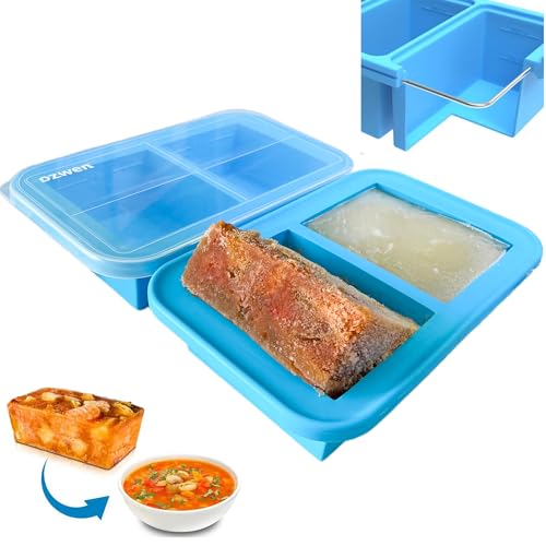 Ozwen Extra großes Silikon-Suppen-Gefriertablett mit Deckel, Mahlzeitenvorbereitung mit Souper Gefrierschrank, Lebensmittelwürfel, Behälter für Babynahrung, Gefrierschrank und Aufbewahrungsformen für Ozwen Extra großes Silikon-Suppen-Gefriertablett mit Deckel, Mahlzeitenvorbereitung mit Souper Gefrierschrank, Lebensmittelwürfel, Behälter für Babynahrung, Gefrierschrank und Aufbewahrungsformen für von Ozwen