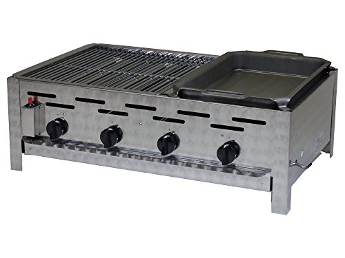 Edelstahl Gastrobräter 4-flammig mit geteilter Grillfläche. von PAG