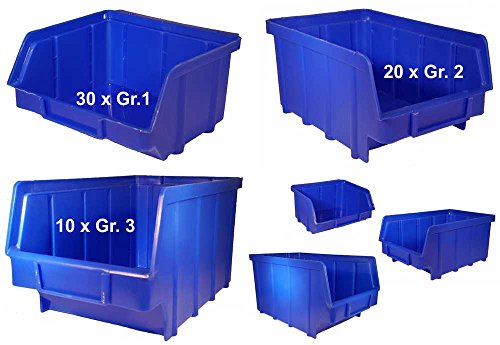 3 Größen Set 60 Stapelboxen Sichtlagerkästen 30xGr.1 20xGr.2 10xGr.3 Lagerboxen von P-D-W