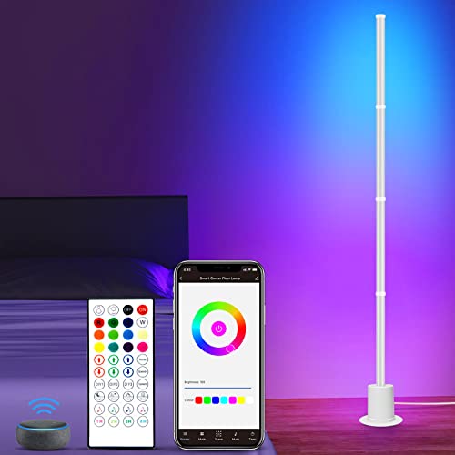 PANACARE Smart Stehlampe, WLAN LED Stehleuchte RGB Arbeitet mit Alexa/Dimmbar/Timing/Music Sync, Ecklampe Lichtsaeule Nachtlicht für Wohnzimmer, Schlafzimmer, Hausdekoration（143cm/56.3inch） von P PANACARE