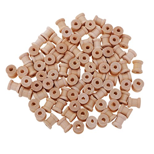 Mini Holzspule Set Holzrolle Dekospule Spule Garnspule Garnrolle - 100pcs 14x12mm von P Prettyia