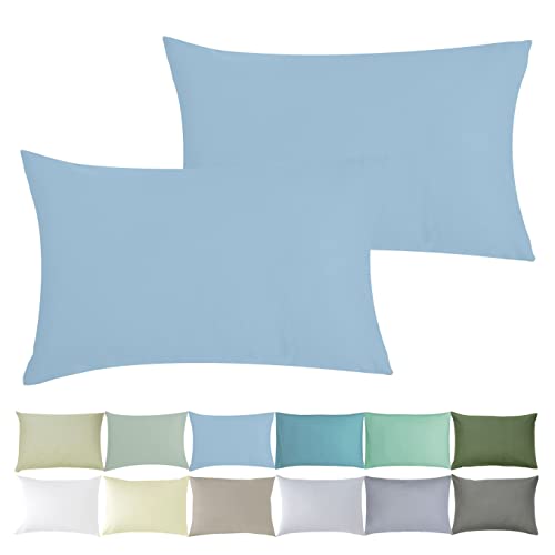 P'tit Basile - Kissenbezug 40x60 cm - Set mit 2 Babykissenbezügen Babykind - Himmelblau - 100% Bio-Baumwolle 57 Fäden/cm² ohne schädliche Substanz - Für Kinder Bett 60x120 70x140 cm von P'tit Basile