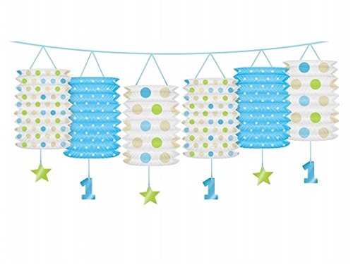 Laternen-Girlande zum ersten Geburtstag in blau oder rosa - Geburtstagsdekoration (blau) von P&D