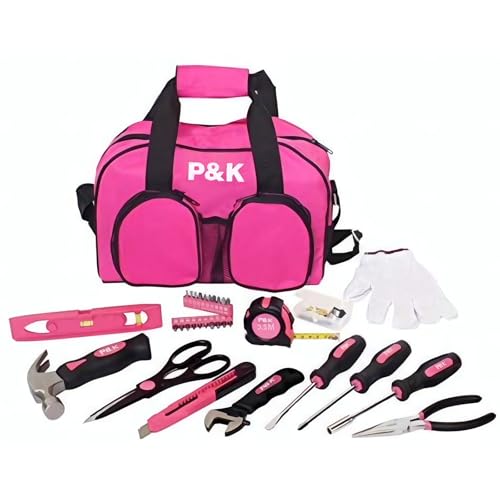 P & K 77-teiliges Werkzeugtaschen-Set in Pink | Werkzeugset für Haushalt, Reparaturen & DIY-Projekte | Perfekt für Heimwerker*innen, kreative Köpfe & praktische Alltagshelfer von P & K