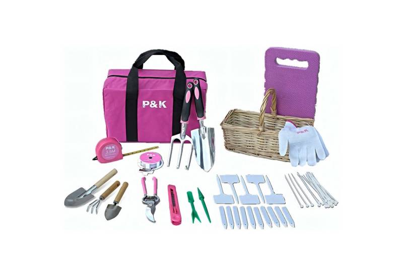 P & K Gartenpflege-Set 49 teiliges Gartenwerkzeugset mit Korb und Tasche von P & K