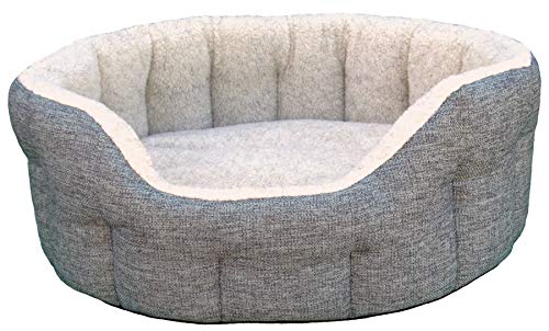 P & L Superior Pet Beds P&L Premium Oval Drop Front Heavy Duty Korb Weave Fleece Gefüttert Softee Bett Farbe Grau/Haferflocken Größe 5 L L 76 cm x B 64 cm x H 24 cm / Kissen 8 cm Dicke von P&L SUPERIOR PET BEDS LTD