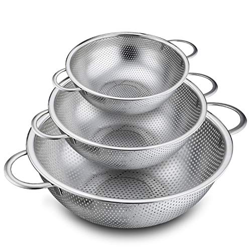 P&P CHEF Sieb, 3 Stück, Edelstahl-Sieb, mikroperforiert, zum Abtropfen und Spülen, ideal für Nudeln, Gemüse, Obst, robust und spülmaschinenfest – 1/3/5 Quart von P&P CHEF
