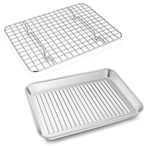 P&P CHEF Toaster-Ofenpfanne mit Drahtgitter, Edelstahl-Backofenblech, Speckpfanne und Kühlgitter zum Kochen, Braten von Keksen, spülmaschinenfest und leicht zu reinigen, 26,7 x 20,3 x 2,5 cm P&P CHEF Toaster-Ofenpfanne mit Drahtgitter, Edelstahl-Backofenblech, Speckpfanne und Kühlgitter zum Kochen, Braten von Keksen, spülmaschinenfest und leicht zu reinigen, 26,7 x 20,3 x 2,5 cm von P&P CHEF