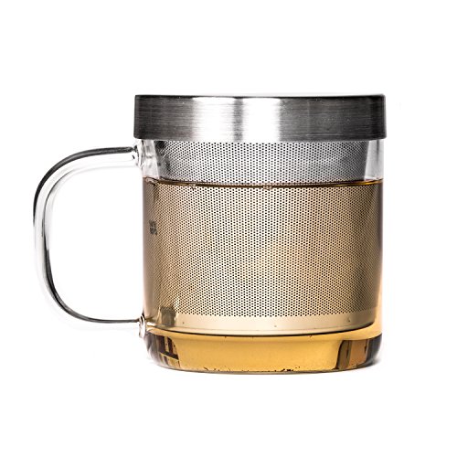 P & T Brewing Mug, Glas Teetasse, Borosilikat, hitzebeständig mit Edelstahlsieb (350ml / 11.8oz) von P & T