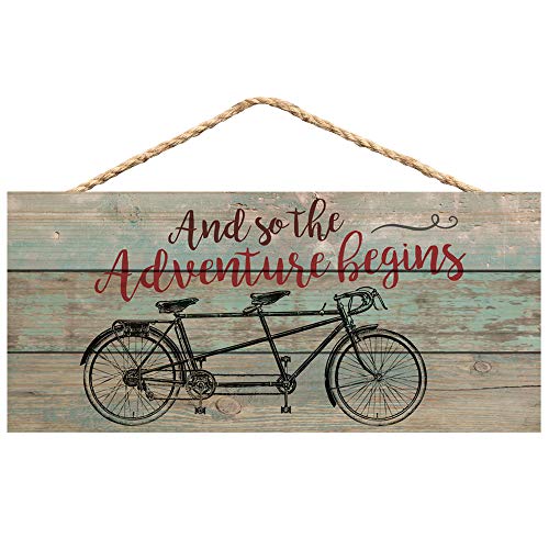 Adventure Begins Tandem Fahrrad Distressed 10 x 4,5 Holz Wandschild Schild von P. Graham Dunn