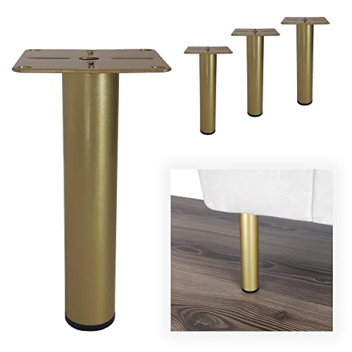 P17 | Modell KBA200 | SET 4 Füße +16 Schrauben | Gold | Höhe 18 cm | Beine für Sofa, Möbel, Schränke, Sessel | Metallfüße für modernes und elegantes Design | von P17