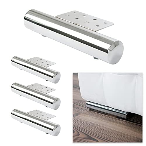 P17 - PISTOIA | Set 4 Metallfüße + 16 Schrauben | Farbe: Chrom | Abmessungen: Höhe 4 cm, L. 22 cm | Metallbeine für Sofas und Möbel | von P17
