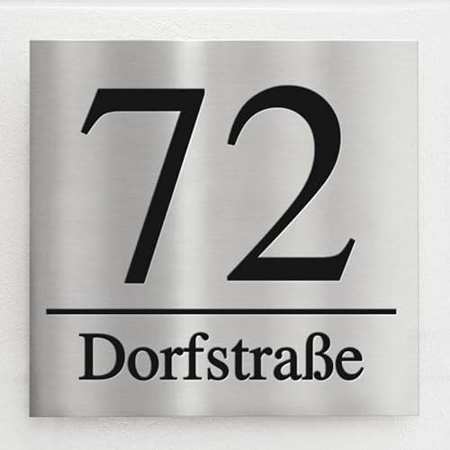 Edelstahl Hausnummernschild Individuell – Hochwertiges Türschild mit Butlerfinish für elegante Hausnummern & Wohnkultur – Tolles Geschenk für Familien von P4Print