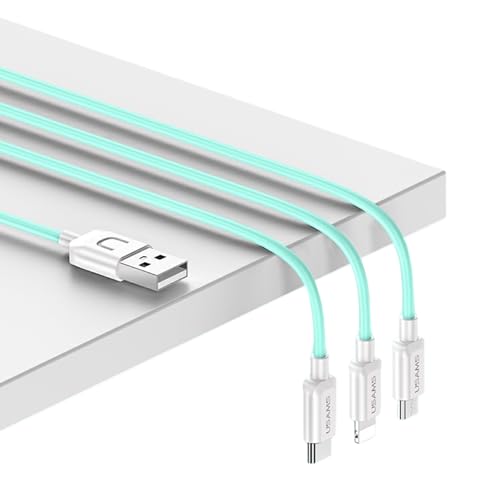 P4Y 3-in-1 Ladekabel kompatibel mit Lightning/microUSB/USB-C Material: PVC 1,2 m cyan US-SJ324 U Turn Serie von P4Y