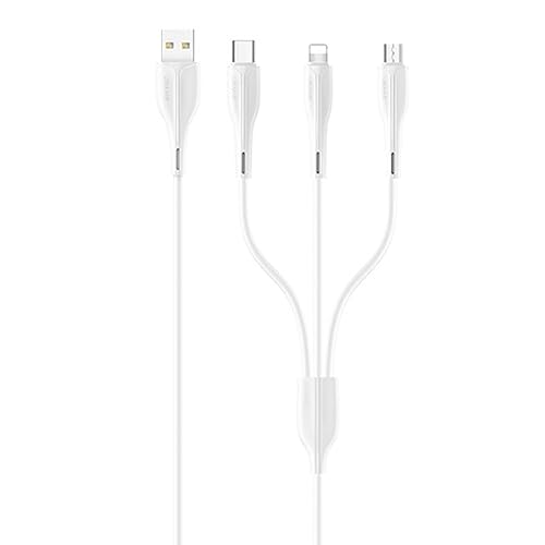 P4Y Kabel US-SJ367 U35 3-in-1 kompatibel mit Lightning USB-C micro USB für Schnellladung PVC Material Ausgang 2A Eingebauter Smart Chip Weiß 1M von P4Y