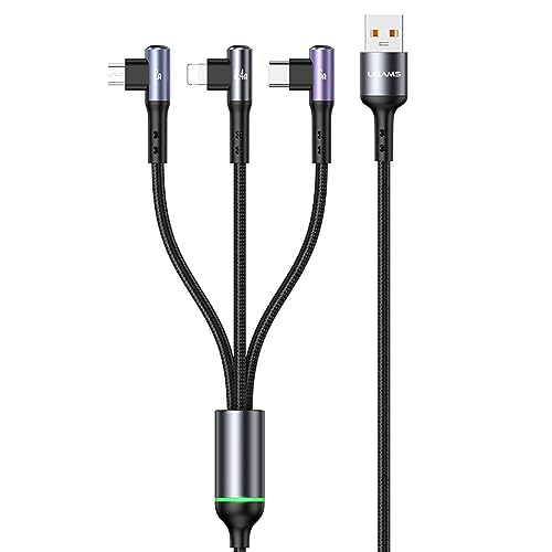 P4Y Kabel US-SJ561 Lightning kompatibles USB-C MicroUSB 3in1 Lade- und Datenübertragungskabel 66W, rechtwinkliger Abschluss Datenübertragung: 480Mbps, Aluminium, Nylon, PVC 1,2m schwarz von P4Y