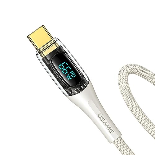 P4Y USB-C Kabel mit Digitalanzeige für 66W 6A Schnellladung und 480 Mbps Datenübertragung Material: Aluminiumlegierung + PVC + geflochtenes Kabel Shadow Series 2m beige US-SJ593 von P4Y