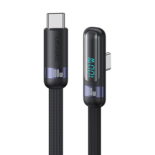 P4Y USB-C auf USB-C Lade- und Datenkabel PD100W 480 Mbps mit digitaler Anzeige und L-förmigem/90 Grad Stecker Wind series 1.2m schwarz US-SJ653 von P4Y