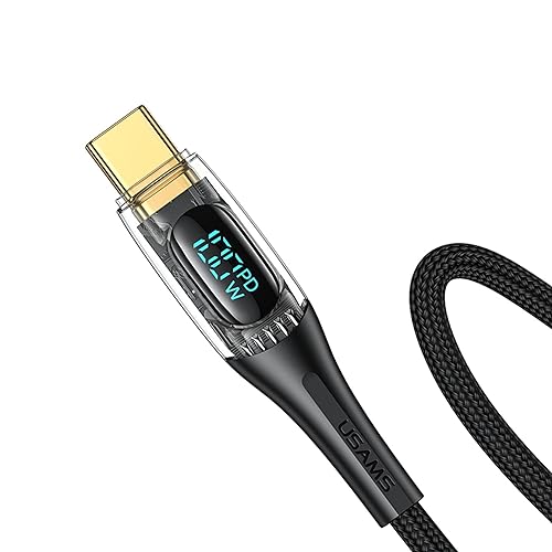 P4Y USB-C zu USB-C Kabel US-SJ590 PD 100W Ende mit digitaler Anzeige Power Delivery (PD) Kompatibilität bis zu 100W- Datenübertragung 10 Gbps Black Shadow Serie 1.2m von P4Y