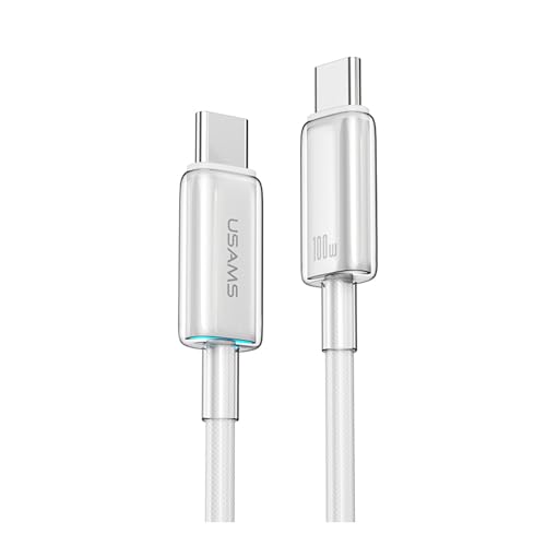 P4Y USB-C zu USB-C Kabel für schnelles Aufladen und Datenübertragung PD100W 480 mbps mit farbigem Licht Material: Aluminiumlegierung 1.2m weiß US-SJ660 Cloud Series von P4Y