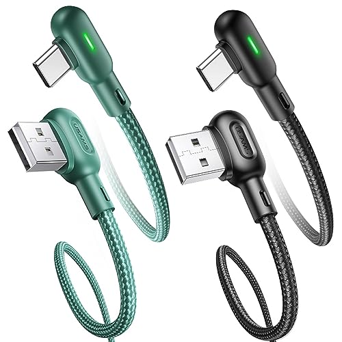 P4Y USB Typ-C Kabel US-SJ457 U57 mit abgewinkeltem Ende und farbiger Beleuchtung Material: TPE + geflochtenes Kabel Schnellladung + Datenübertragung 2A 1,2m Schwarz von P4Y