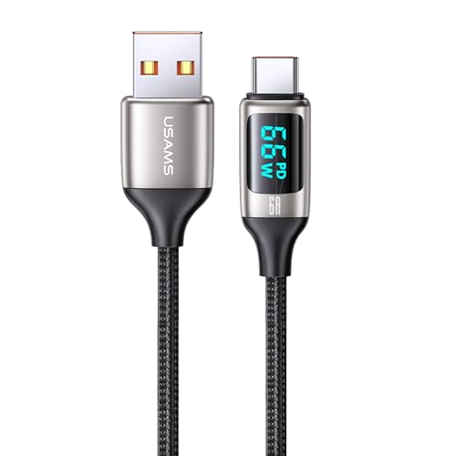 P4Y USB-C US-SJ544 U78 Lade- und Datenkabel mit digitaler Anzeige, 6A Schnellladung, Material: Nylon + Aluminium, geflochten Smart Layout, 1,2m Weiß von P4Y