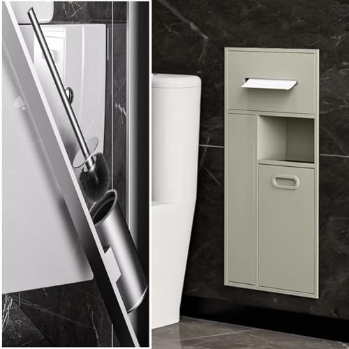 PA-DABAOO Duschnische Aus Edelstahl, Moderner Mülleimer- Und Toilettenbürstenschrank, Toilettenpapier-Mülleimer, Shampoo-Toilettenartikel-Kosmetik-Aufbewahrungsorganisator,Beige von PA-DABAOO