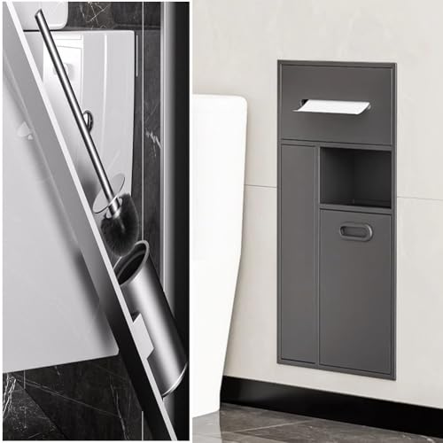PA-DABAOO Duschnische Aus Edelstahl, Moderner Mülleimer- Und Toilettenbürstenschrank, Toilettenpapier-Mülleimer, Shampoo-Toilettenartikel-Kosmetik-Aufbewahrungsorganisator,Grau von PA-DABAOO