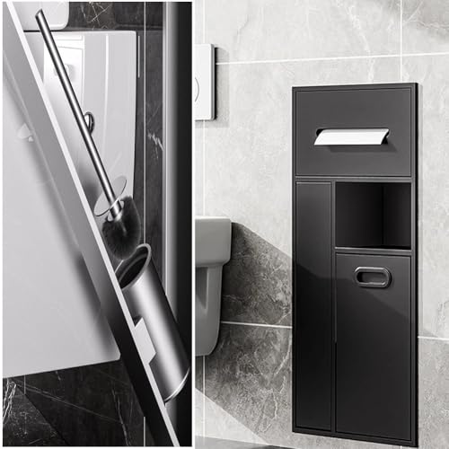 PA-DABAOO Duschnische Aus Edelstahl, Moderner Mülleimer- Und Toilettenbürstenschrank, Toilettenpapier-Mülleimer, Shampoo-Toilettenartikel-Kosmetik-Aufbewahrungsorganisator,Schwarz von PA-DABAOO
