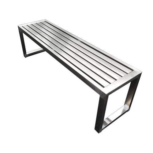 PA-DABAOO Edelstahl-Gartenbank Ohne Rückenlehne, Terrassenbank Ohne Rückenlehne, Sitz Für 2–3 Personen, Moderne Dekorative Gartenmöbel, Sitze Mit Lattenrost, Stabiler Metallrahmen,150cm von PA-DABAOO