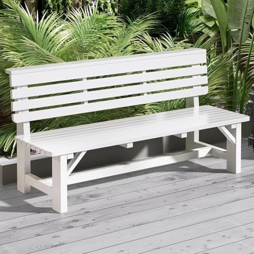 PA-DABAOO Einfache Gartenbank, Holzbank Für Den Außenbereich Mit Rückenlehne, 2-Sitzer-Möbel Für Die Veranda, Multifunktionaler Lattenstuhl Für Jedes Wetter, Lattensitz Für Den Balkon,Weiß von PA-DABAOO