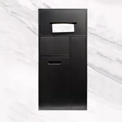 PA-DABAOO Eingelassener Toilettenpapierhalter, Mülleimernische, Duschnische Aus Edelstahl, Handtuchspender Fürs Badezimmer Mit Toilettenbürstenschrank, Toilettenbürstenhalter,Black 65cm von PA-DABAOO