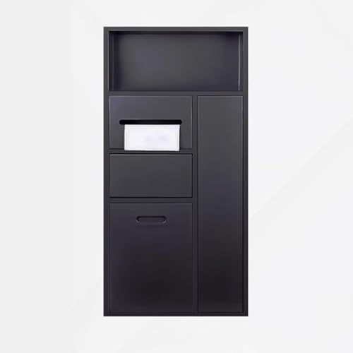 PA-DABAOO Eingelassener Toilettenpapierhalter, Mülleimernische, Duschnische Aus Edelstahl, Handtuchspender Fürs Badezimmer Mit Toilettenbürstenschrank, Toilettenbürstenhalter,Black 86cm von PA-DABAOO